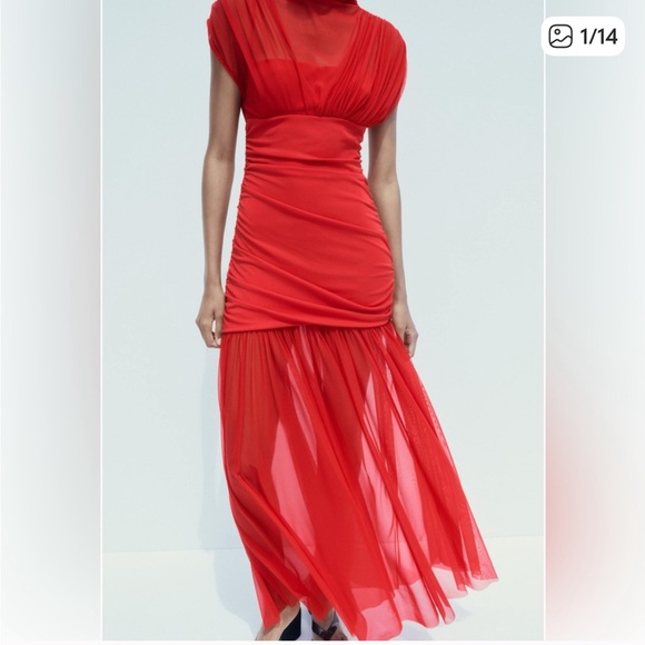Zara Dresses & Skirts - Zara NWT combination tulle midi dress red 4772/352